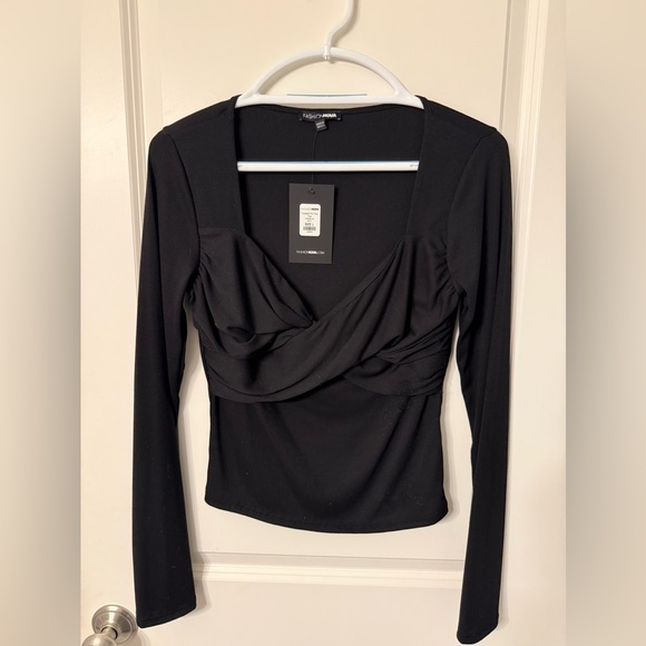 Fashion Nova Tops - 🏷️NWT Fashion Nova Elegant Black Drape Blouse